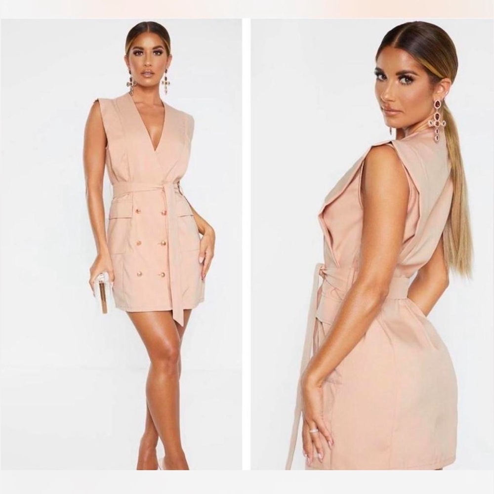 PrettyLittleThing Blush Pink Double-Breasted Mini Dress